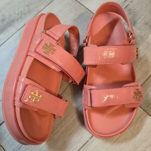 Tory Burch Kira Sport Sandal Coral Crush Patent Leather 7M NEW